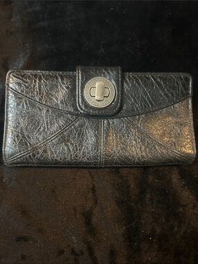 Roxy Black Leather Fold-Over Wallet with Turn-Lock